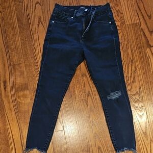 Express Dark Blue Ankle Jeans with Distressed Detail